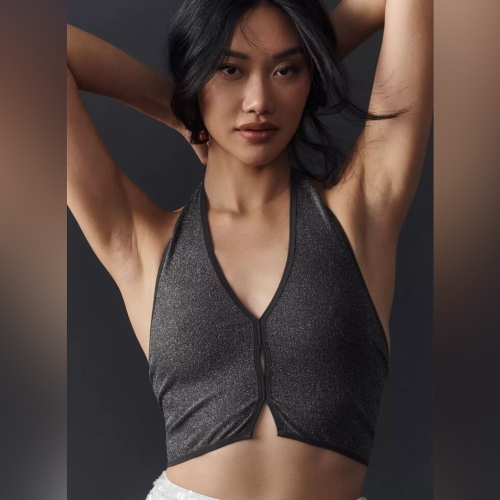 BRAND NEW WITH TAGS Anthropologie carbon sparkly crop halter top size XXS/XS
